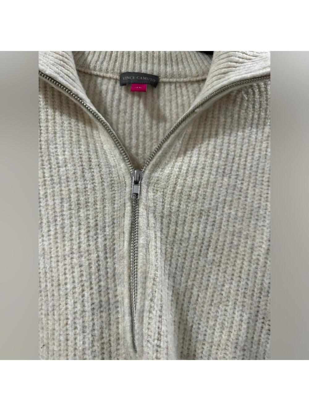 Vince Camuto Cream Knit Collar Quarter Half Zip Pullover Sweater- Size Medium - Picture 3 of 6